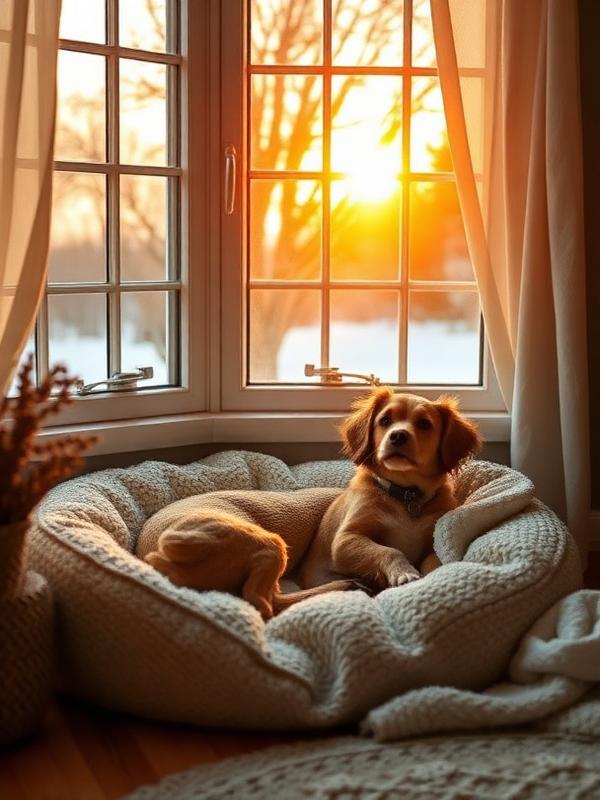 A cozy dog bed by a sunny window